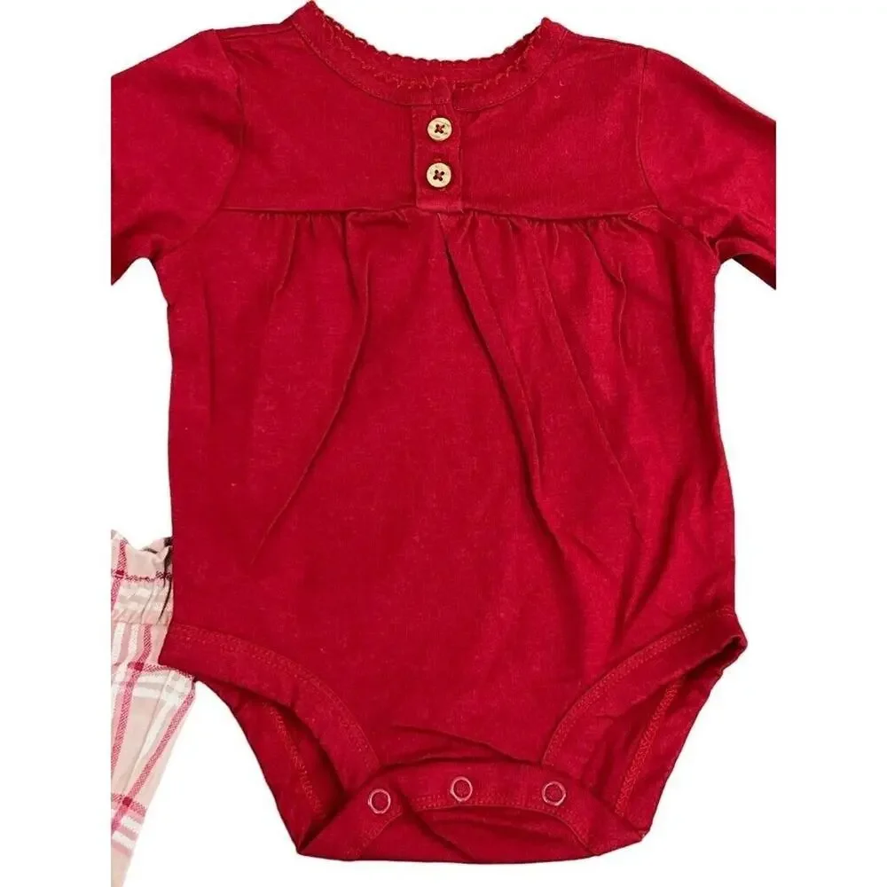 3M Carter's Baby Girls 2 Piece Pant Set Pink Maroon Bodysuit and Plaid Pants